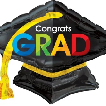 ΜΠΑΛΟΝΙ GRADUATION "CONGRATS GRAD", ΡΟΖ ΚΑΠΕΛΟ FOIL, 45ΕΚ - Image 3