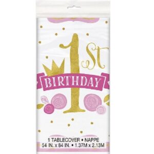 ΤΡΑΠΕΖΟΜΑΝΤΗΛΟ ΠΛΑΣΤΙΚΟ "1ST BIRTHDAY" ΡΟΖ-XΡΥΣΟ 1,37m*2,13m