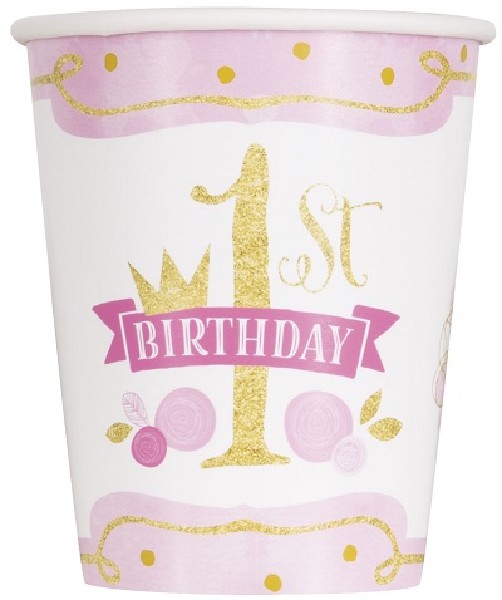 298250 ΧΑΡΤΙΝΑ ΠΟΤΗΡΙΑ "1ST BIRTHDAY" ΡΟΖ-ΧΡΥΣΟ 270ML , 8ΤΕΜ - Image 1