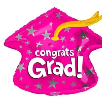ΜΠΑΛΟΝΙ GRADUATION "CONGRATS GRAD", ΡΟΖ ΚΑΠΕΛΟ FOIL, 45ΕΚ