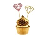 CAKE TOPPERS, "DIAMOND", ROSE GOLD-GOLD GLITTER ,6ΤΕΜ 15cm - Image 2