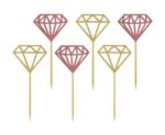 CAKE TOPPERS, "DIAMOND", ROSE GOLD-GOLD GLITTER ,6ΤΕΜ 15cm