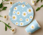 ΧΑΡΤΙΝΑ ΠΙΑΤΑ ΓΛΥΚΟΥ ''DAISIES'' ΓΑΛΑΖΙΟ 18εκ-6ΤΕΜ - Image 2